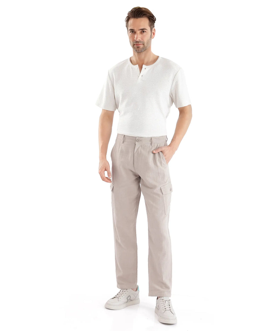 Rare Rabbit Men's Presso Light Beige Cotton Plain Relaxed Fit Trouser