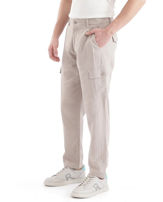 Rare Rabbit Men's Presso Light Beige Cotton Plain Relaxed Fit Trouser
