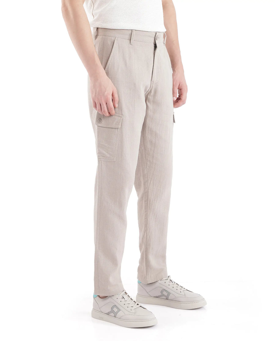 Rare Rabbit Men's Presso Light Beige Cotton Plain Relaxed Fit Trouser