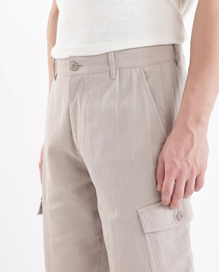 Rare Rabbit Men's Presso Light Beige Cotton Plain Relaxed Fit Trouser