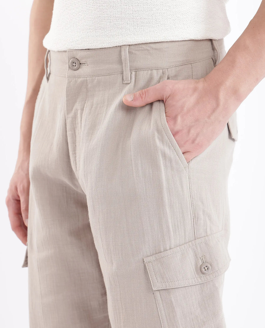 Rare Rabbit Men's Presso Light Beige Cotton Plain Relaxed Fit Trouser