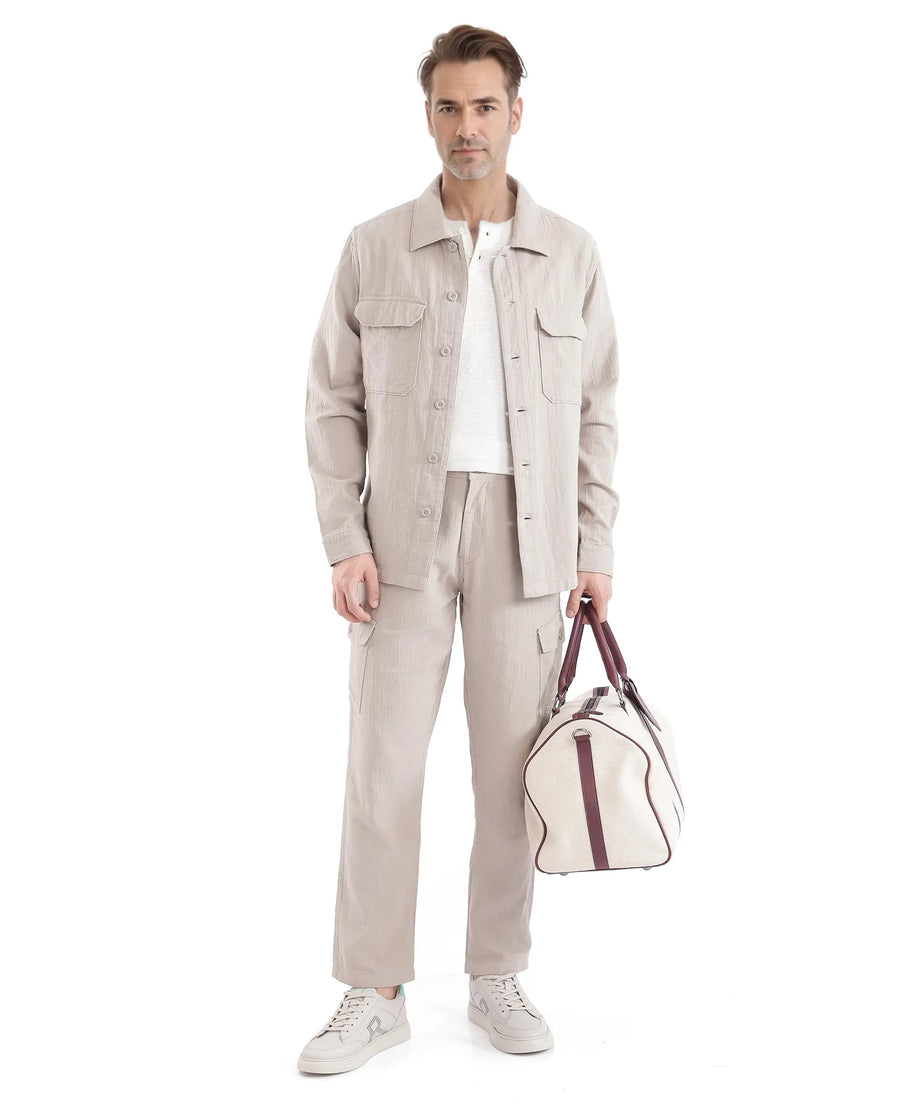 Rare Rabbit Men's Presso Light Beige Cotton Plain Relaxed Fit Trouser