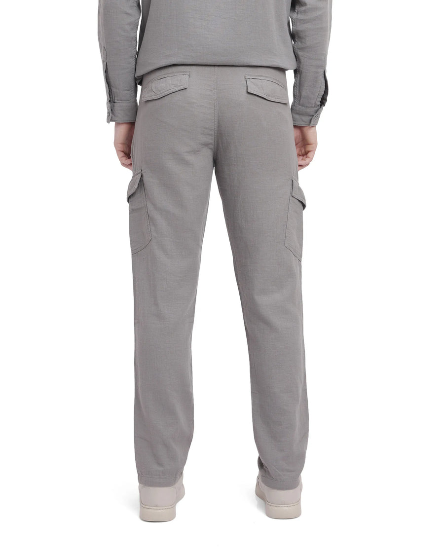Rare Rabbit Men's Presso Light Grey Cotton Plain Relaxed Fit Trouser