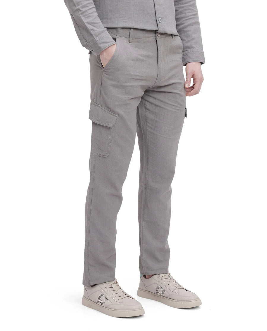 Rare Rabbit Men's Presso Light Grey Cotton Plain Relaxed Fit Trouser