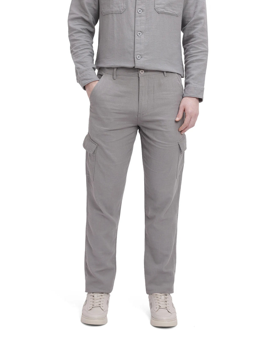 Rare Rabbit Men's Presso Light Grey Cotton Plain Relaxed Fit Trouser