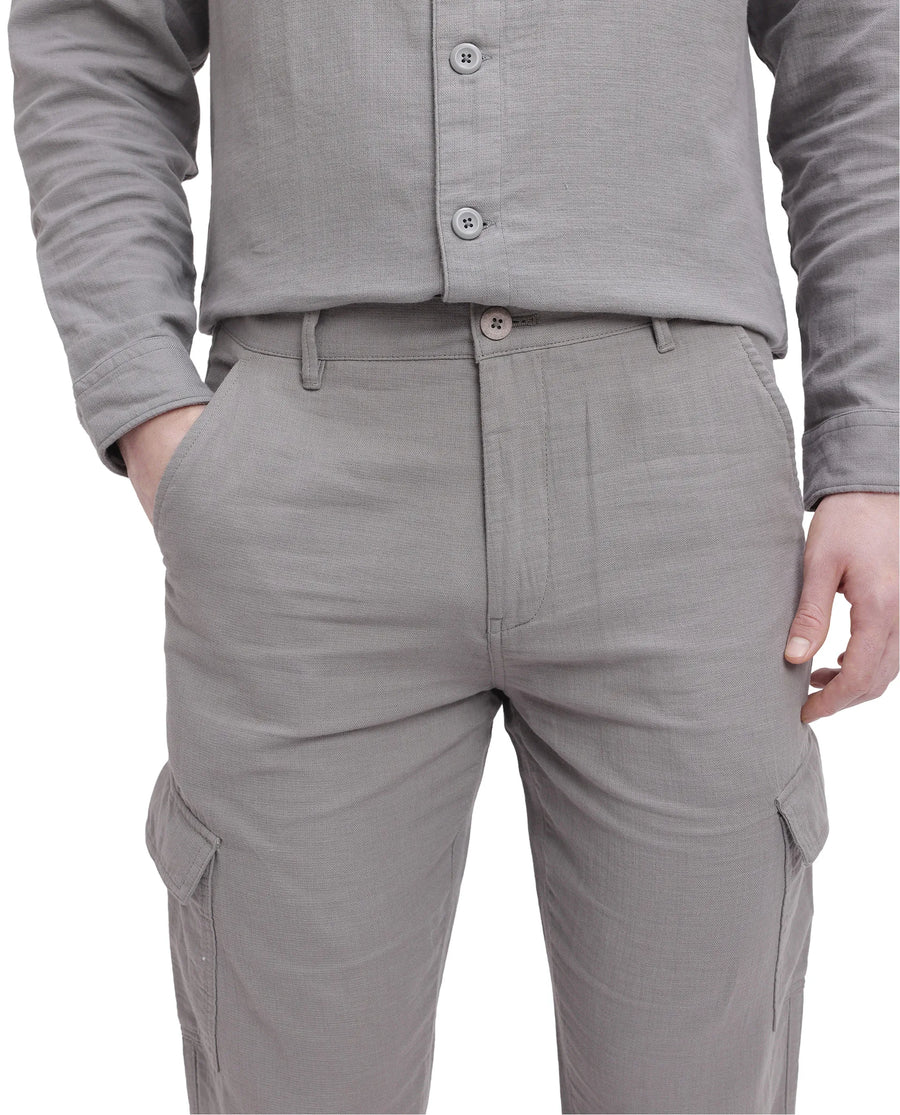 Rare Rabbit Men's Presso Light Grey Cotton Plain Relaxed Fit Trouser