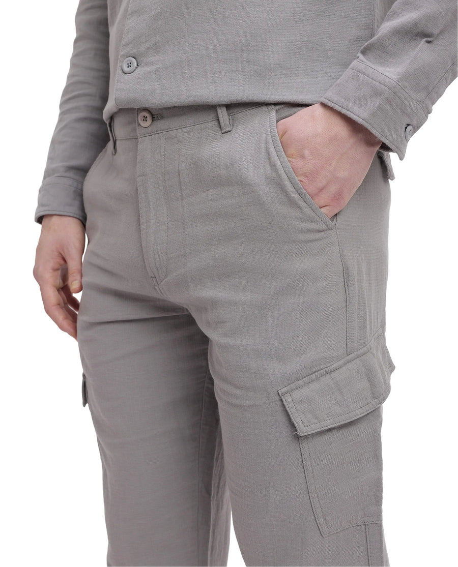 Rare Rabbit Men's Presso Light Grey Cotton Plain Relaxed Fit Trouser