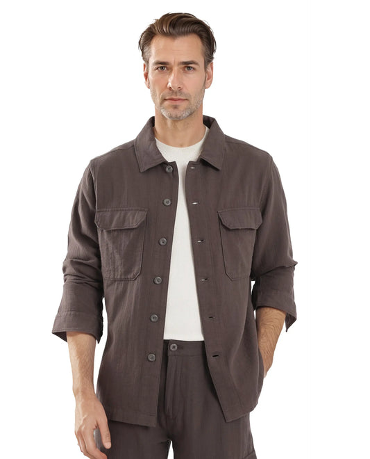 Rare Rabbit Men's Prest Dusky Brown Cotton Plain Regular Fit Full Sleeve Collared Shirt