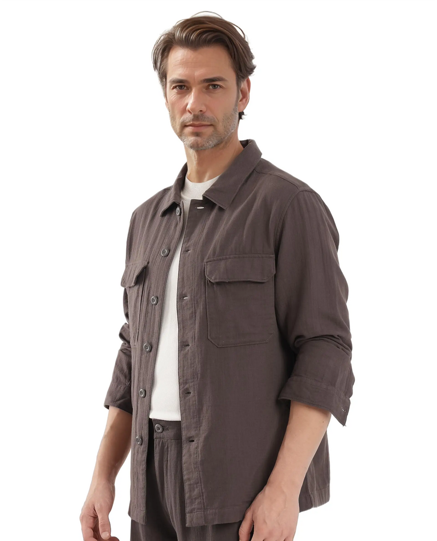 Rare Rabbit Men's Prest Dusky Brown Cotton Plain Regular Fit Full Sleeve Collared Shirt