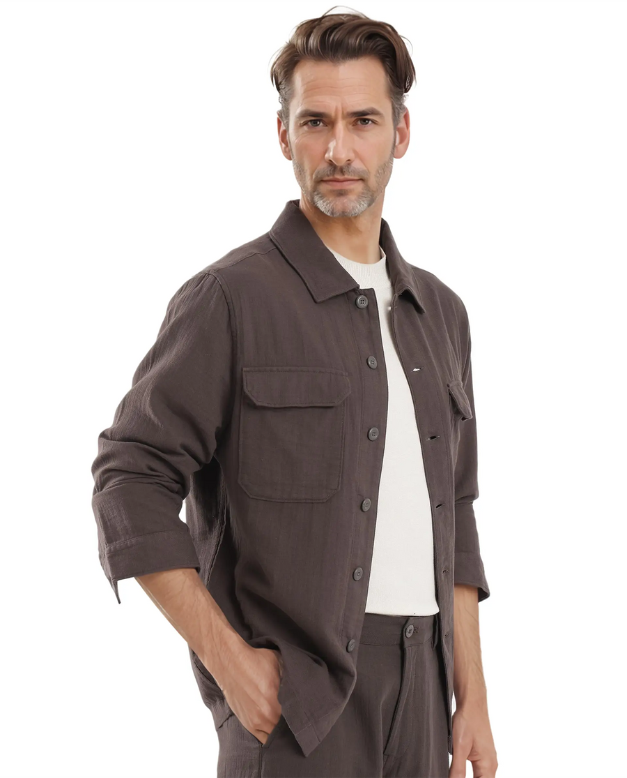 Rare Rabbit Men's Prest Dusky Brown Cotton Plain Regular Fit Full Sleeve Collared Shirt