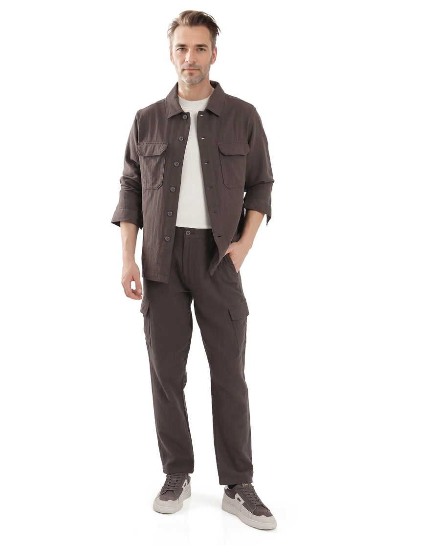 Rare Rabbit Men's Prest Dusky Brown Cotton Plain Regular Fit Full Sleeve Collared Shirt