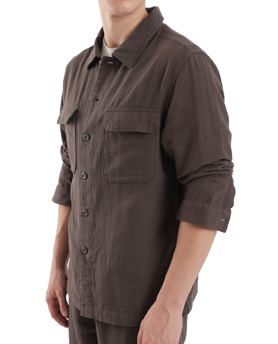 Rare Rabbit Men's Prest Dusky Brown Cotton Plain Regular Fit Full Sleeve Collared Shirt
