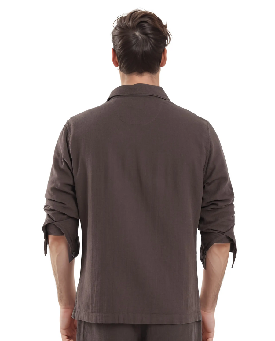 Rare Rabbit Men's Prest Dusky Brown Cotton Plain Regular Fit Full Sleeve Collared Shirt