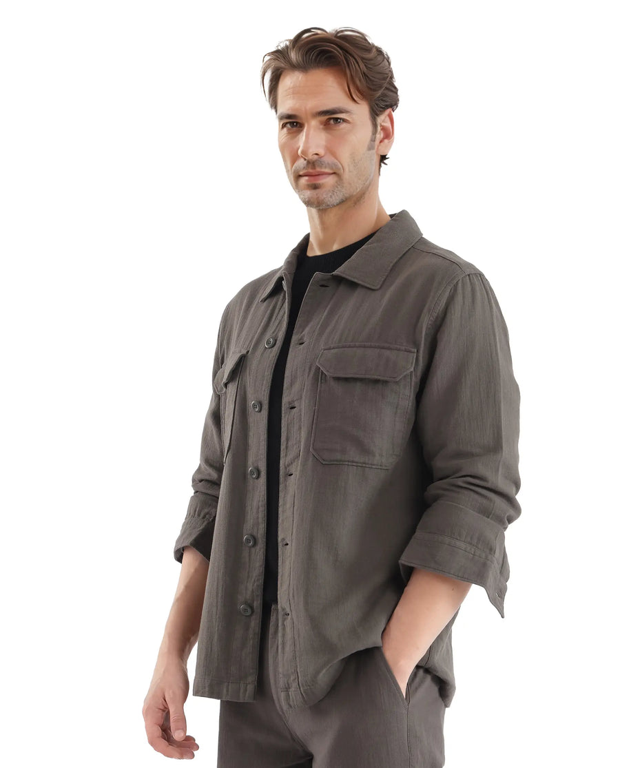 Rare Rabbit Men's Prest Dusky Green Cotton Plain Regular Fit Full Sleeve Collared Shirt