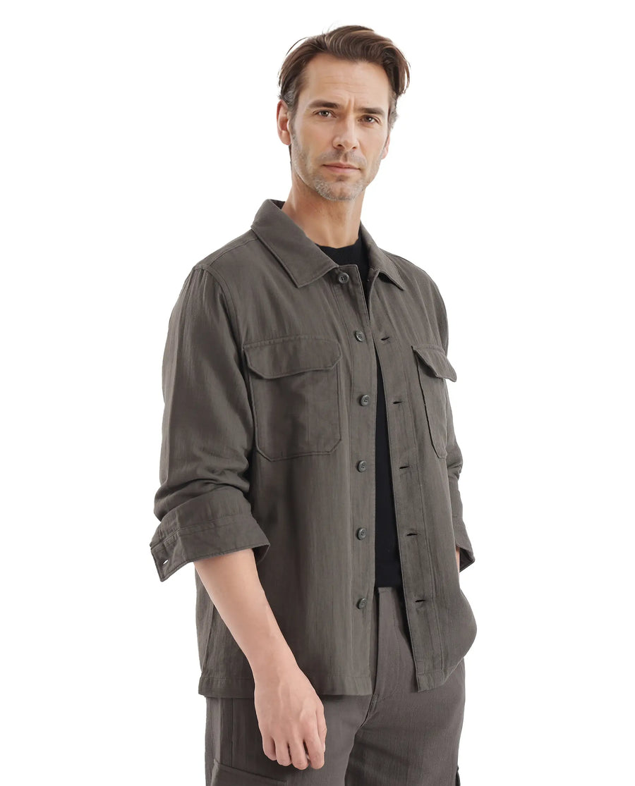 Rare Rabbit Men's Prest Dusky Green Cotton Plain Regular Fit Full Sleeve Collared Shirt