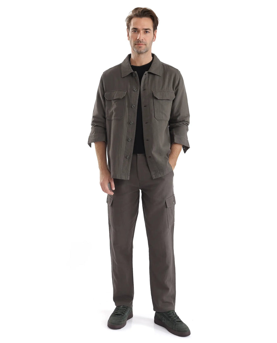 Rare Rabbit Men's Prest Dusky Green Cotton Plain Regular Fit Full Sleeve Collared Shirt