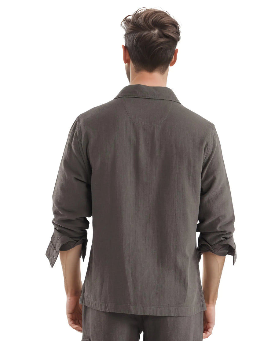 Rare Rabbit Men's Prest Dusky Green Cotton Plain Regular Fit Full Sleeve Collared Shirt