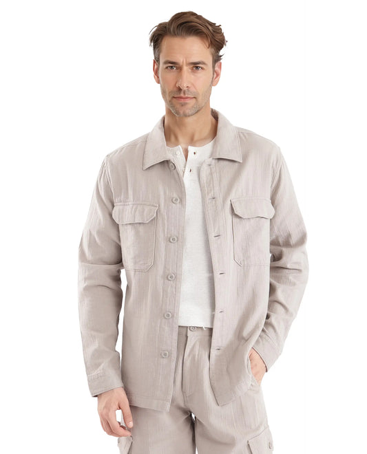 Rare Rabbit Men's Prest Light Beige Cotton Plain Regular Fit Full Sleeve Collared Shirt