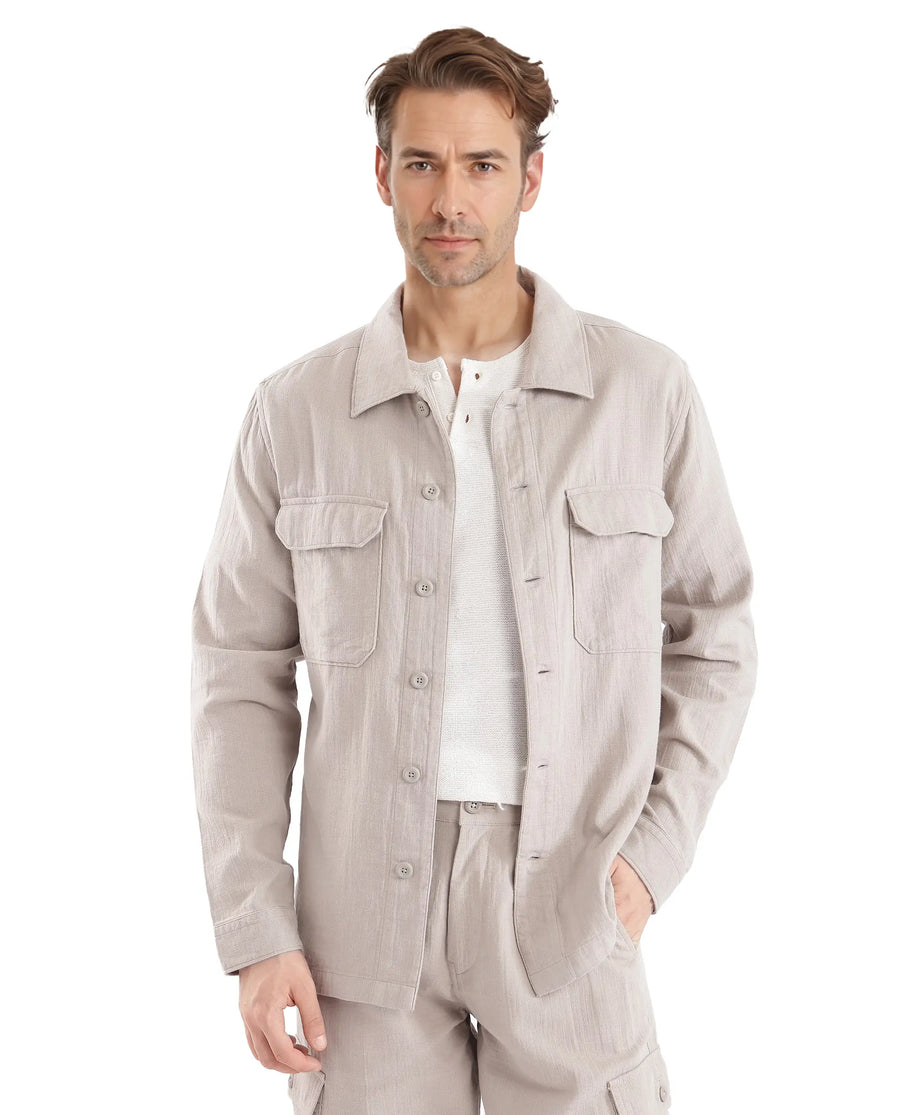 Rare Rabbit Men's Prest Light Beige Cotton Plain Regular Fit Full Sleeve Collared Shirt