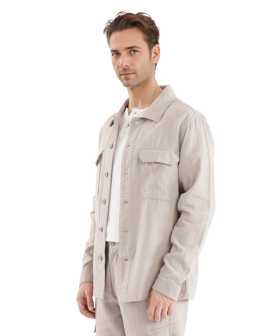 Rare Rabbit Men's Prest Light Beige Cotton Plain Regular Fit Full Sleeve Collared Shirt