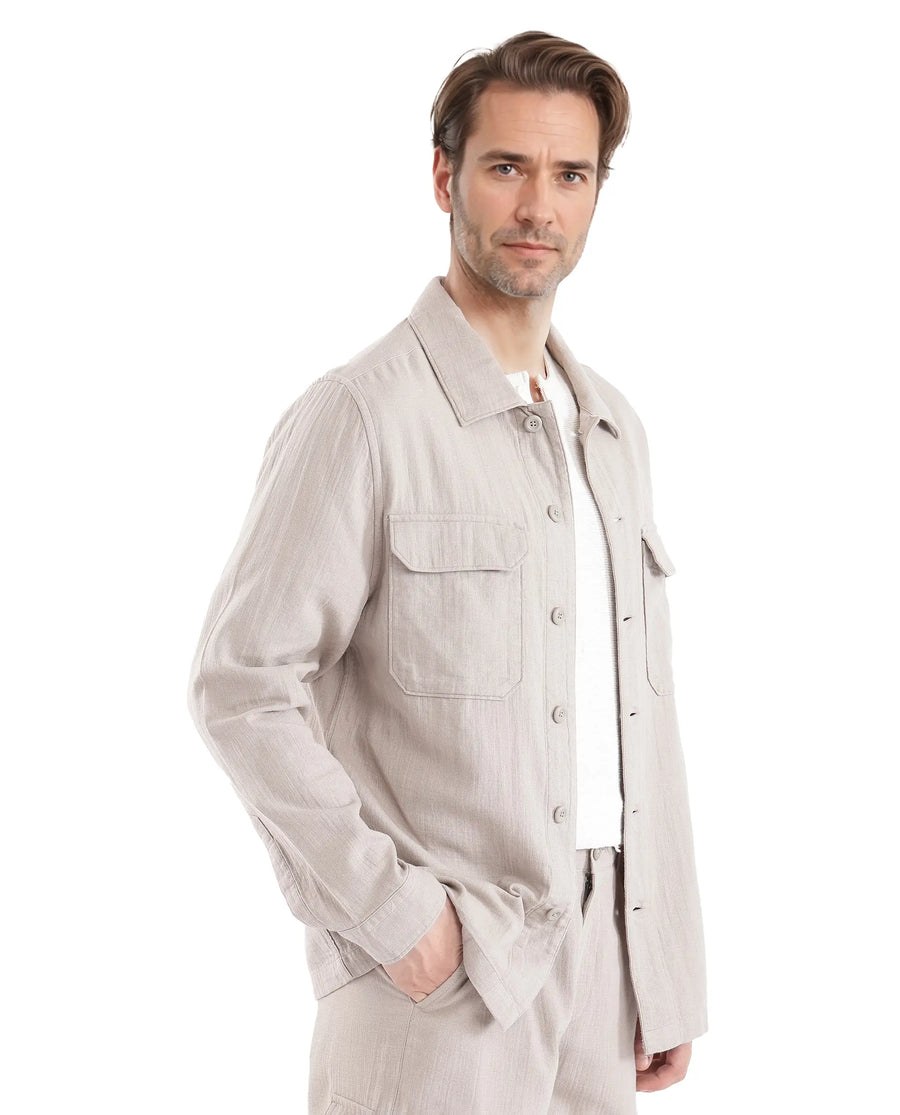 Rare Rabbit Men's Prest Light Beige Cotton Plain Regular Fit Full Sleeve Collared Shirt