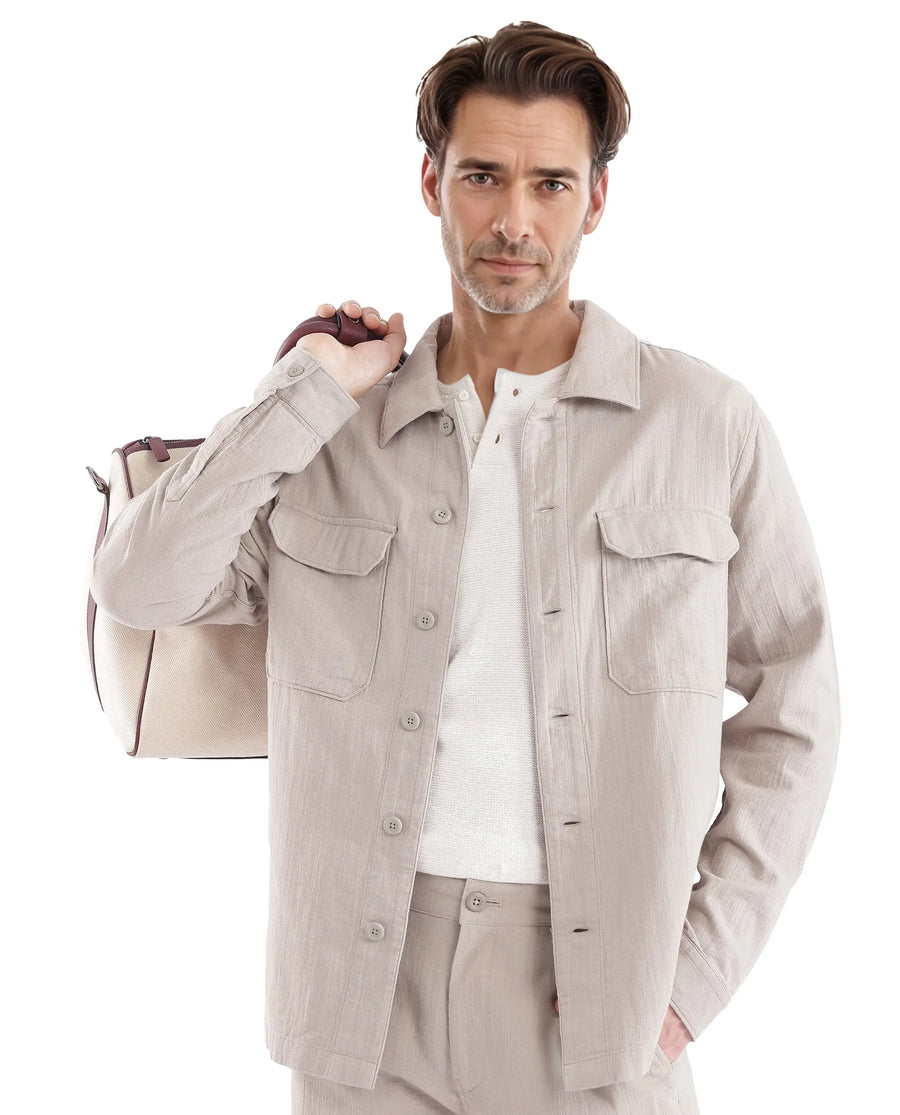Rare Rabbit Men's Prest Light Beige Cotton Plain Regular Fit Full Sleeve Collared Shirt