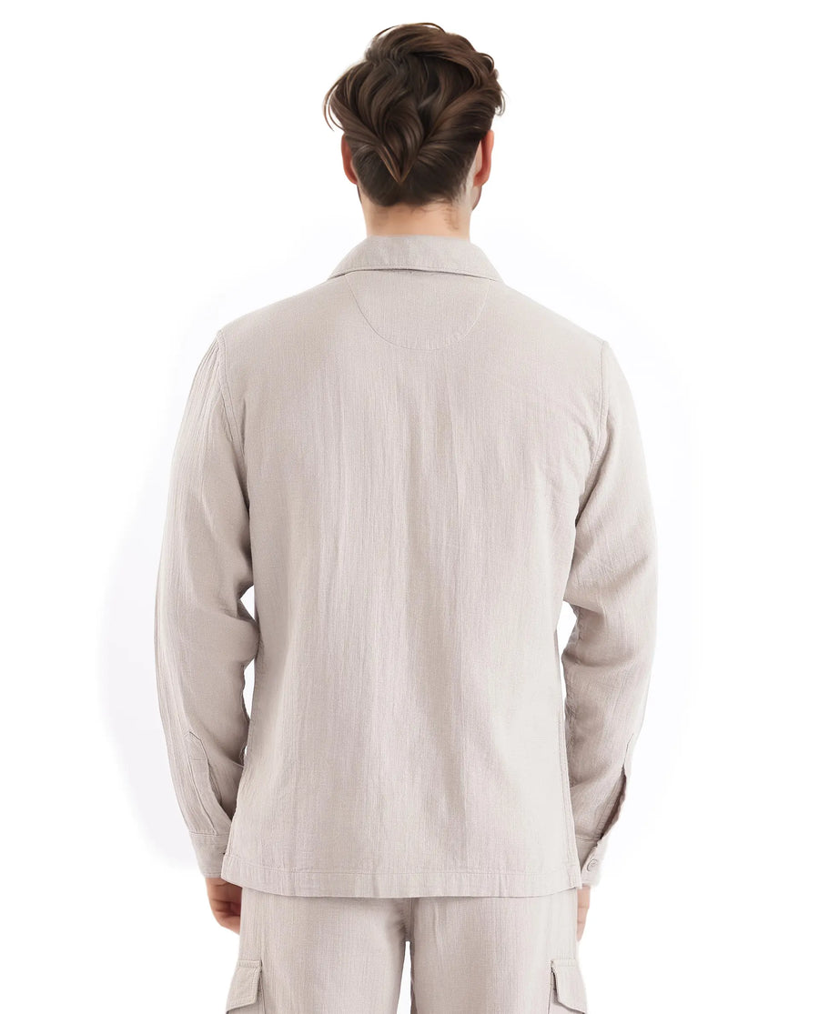 Rare Rabbit Men's Prest Light Beige Cotton Plain Regular Fit Full Sleeve Collared Shirt