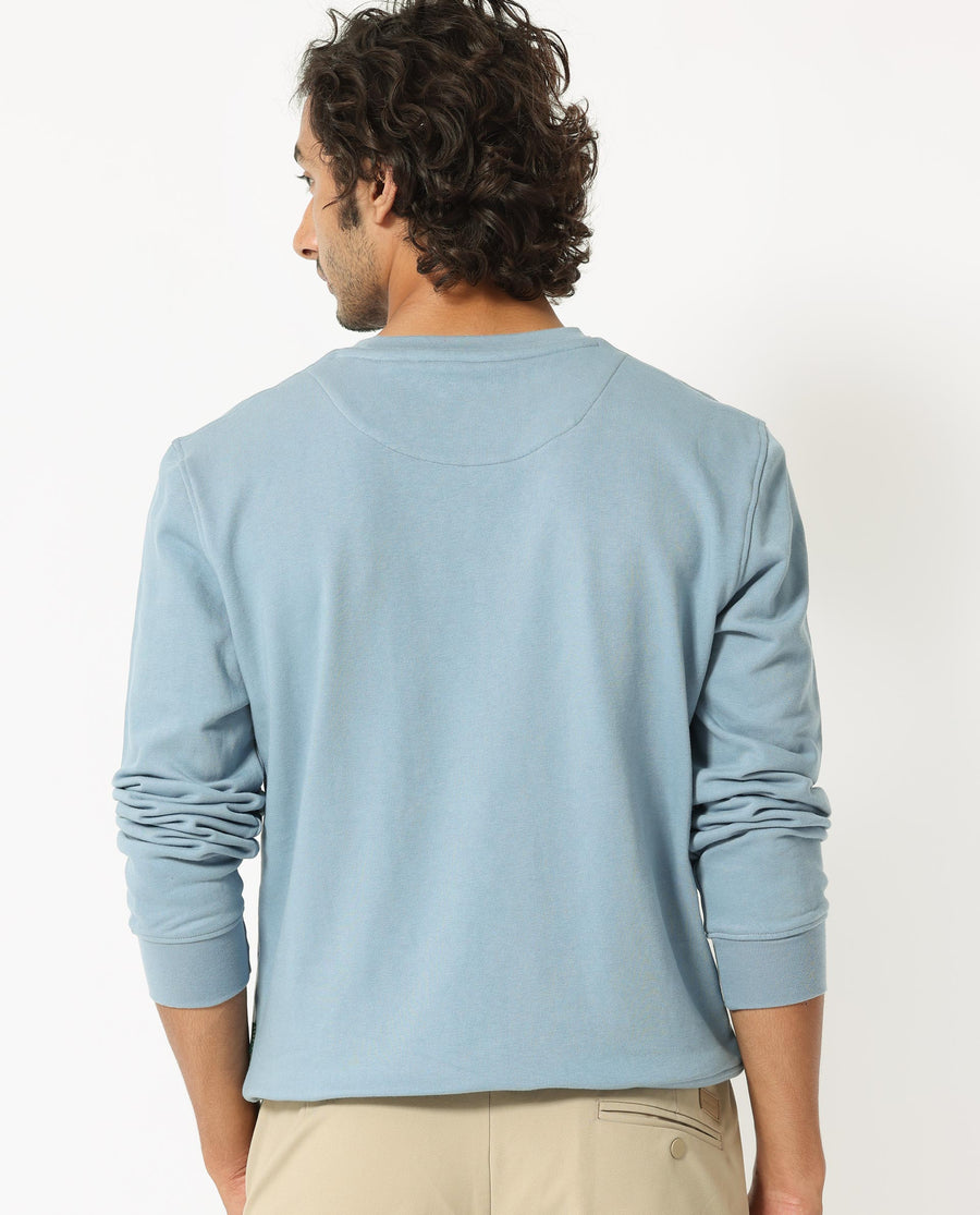 Rare Rabbit Men's Privett Blue Cotton Ombre Relaxed Fit Full Sleeve Crew Neck Sweatshirt
