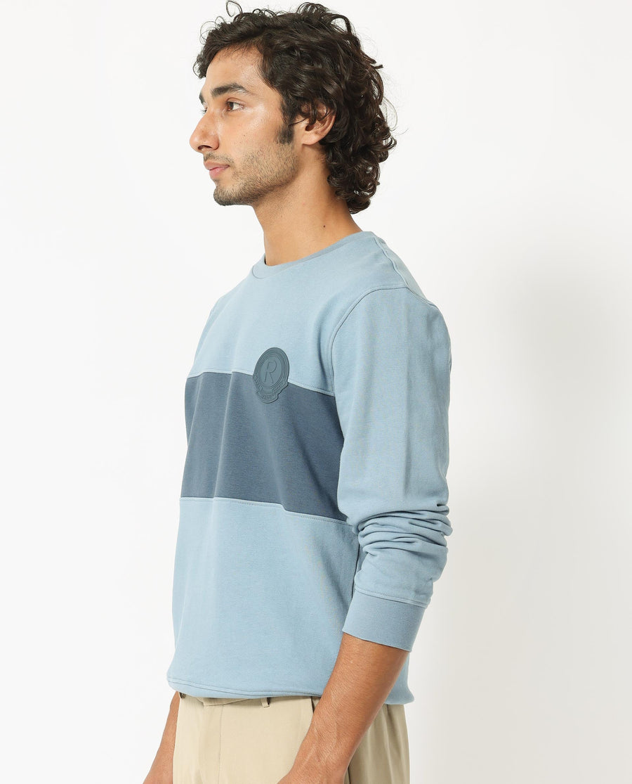 Rare Rabbit Men's Privett Blue Cotton Ombre Relaxed Fit Full Sleeve Crew Neck Sweatshirt