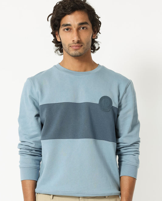 Rare Rabbit Men's Privett Blue Cotton Ombre Relaxed Fit Full Sleeve Crew Neck Sweatshirt