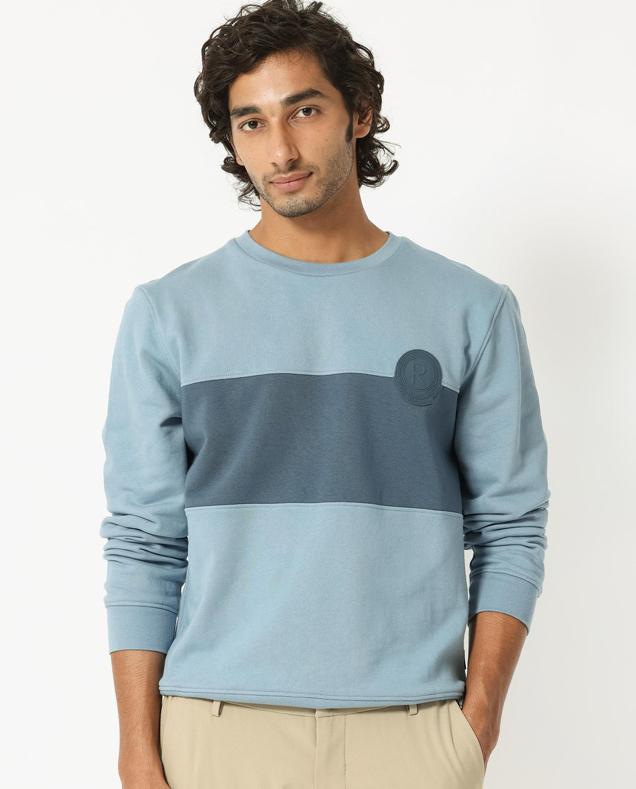 Rare Rabbit Men's Privett Blue Cotton Ombre Relaxed Fit Full Sleeve Crew Neck Sweatshirt