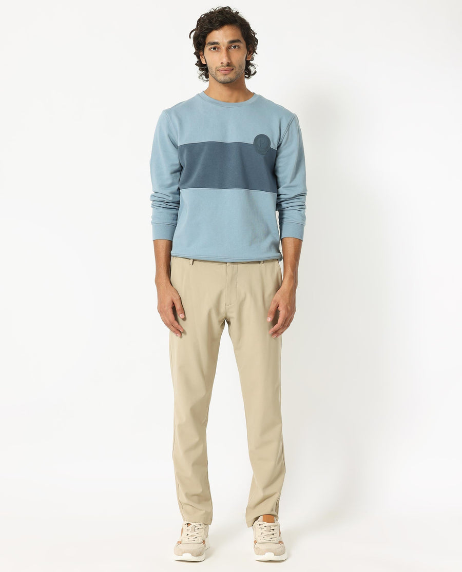 Rare Rabbit Men's Privett Blue Cotton Ombre Relaxed Fit Full Sleeve Crew Neck Sweatshirt