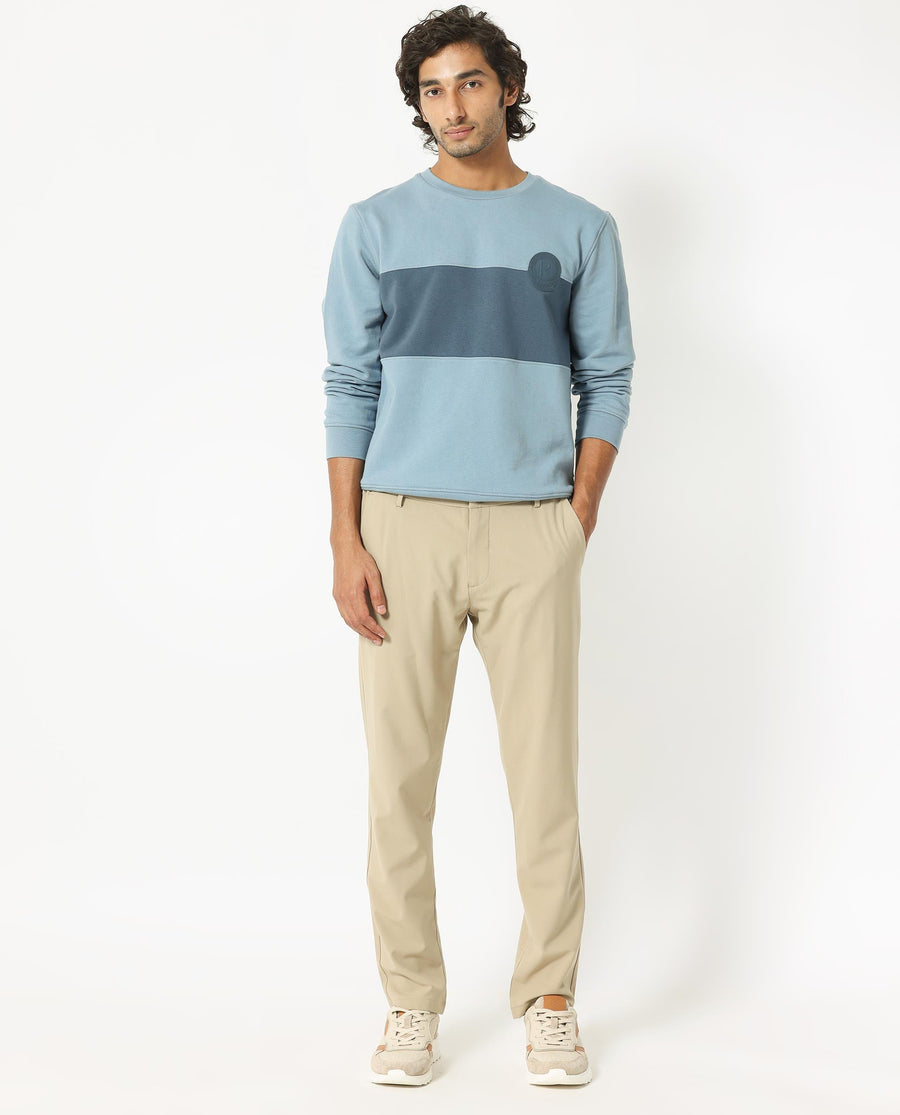 Rare Rabbit Men's Privett Blue Cotton Ombre Relaxed Fit Full Sleeve Crew Neck Sweatshirt