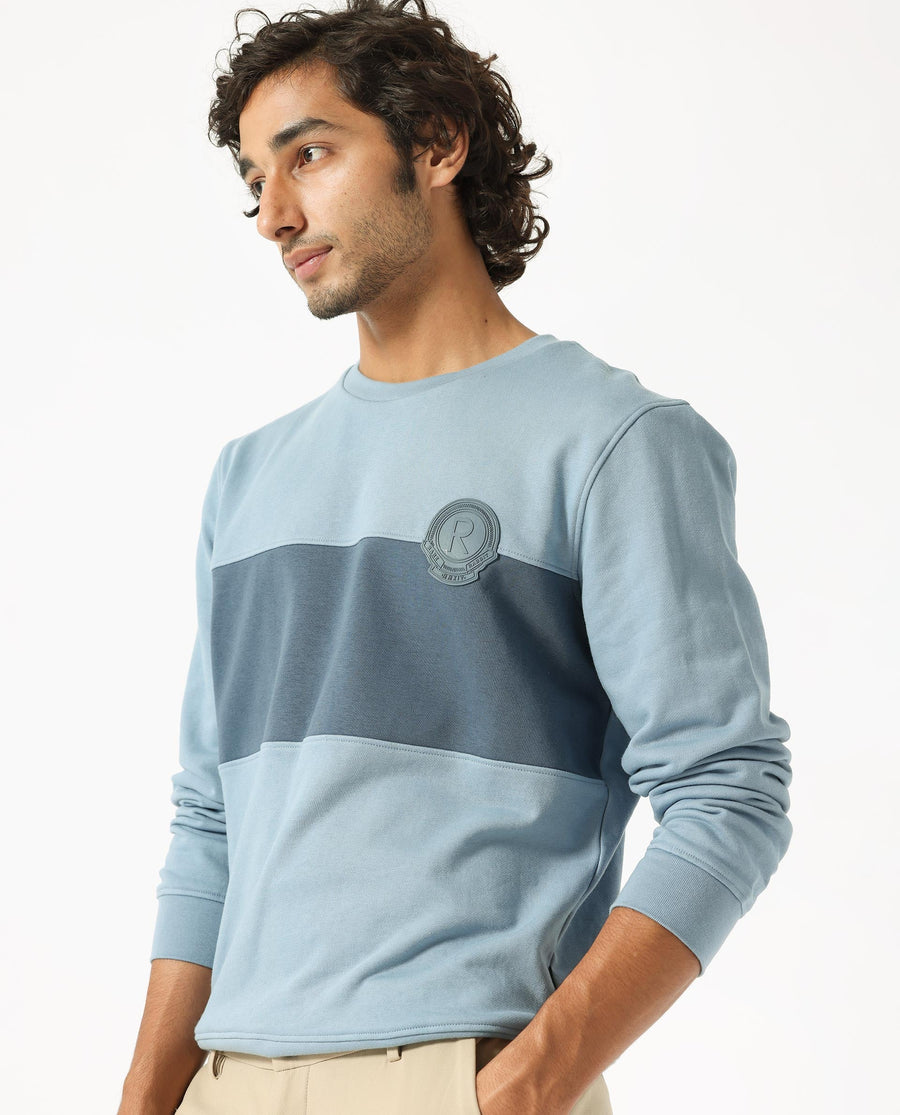 Rare Rabbit Men's Privett Blue Cotton Ombre Relaxed Fit Full Sleeve Crew Neck Sweatshirt