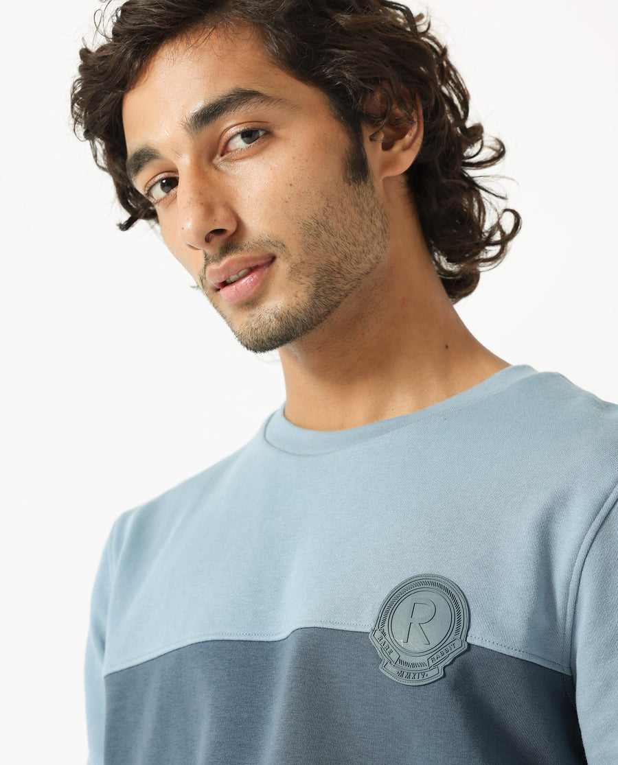 Rare Rabbit Men's Privett Blue Cotton Ombre Relaxed Fit Full Sleeve Crew Neck Sweatshirt
