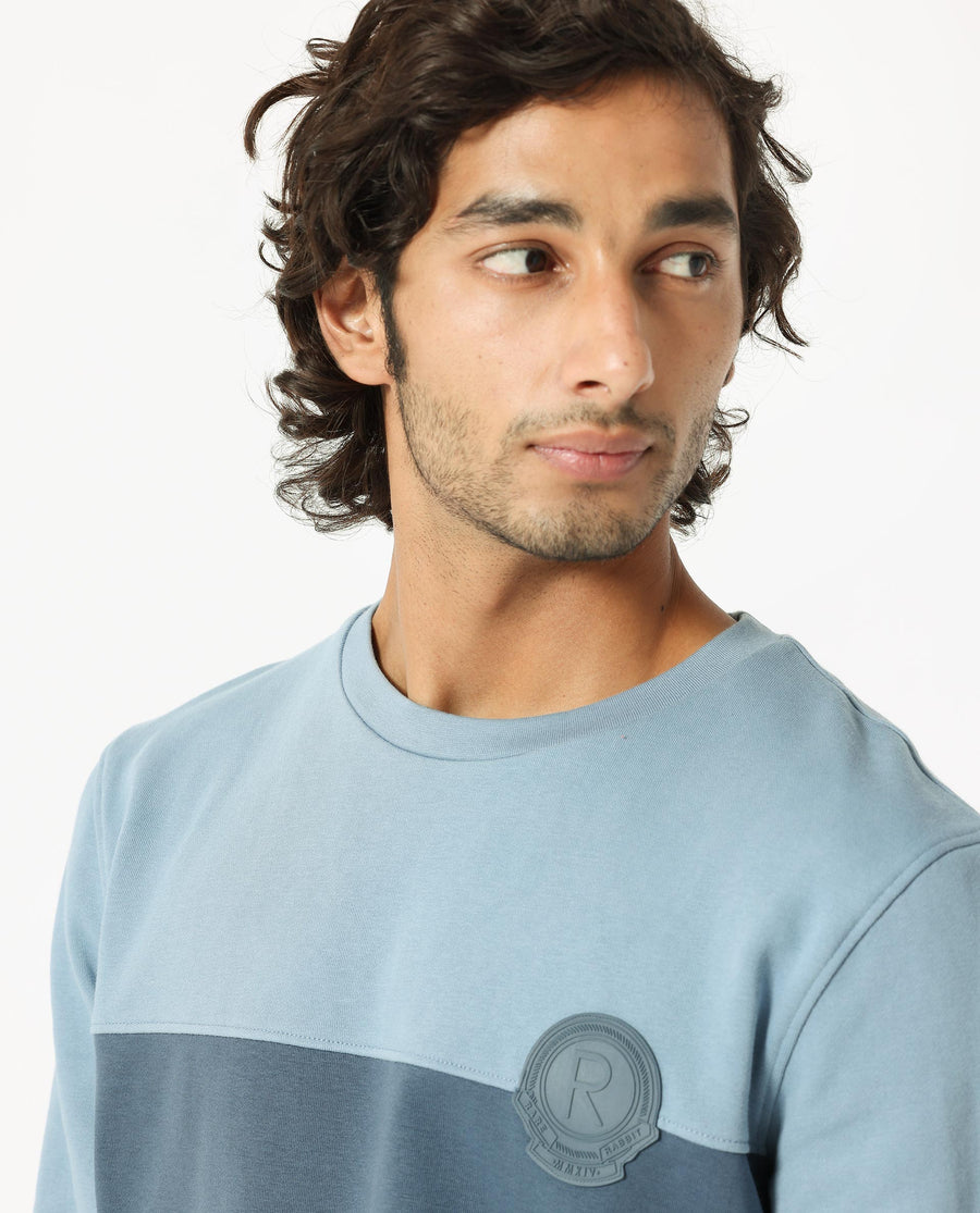 Rare Rabbit Men's Privett Blue Cotton Ombre Relaxed Fit Full Sleeve Crew Neck Sweatshirt