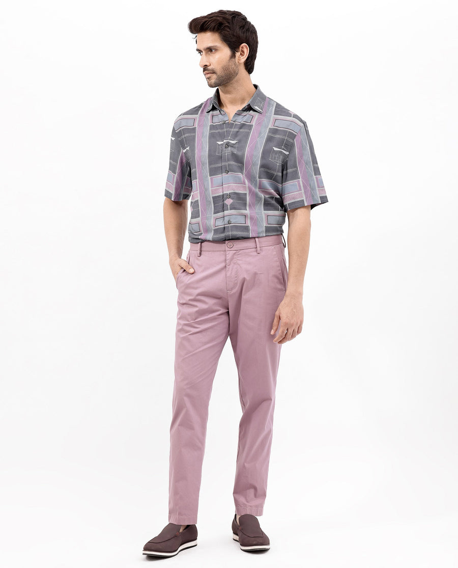 Rare Rabbit Men's Pristom Grey Viscose Geometric Print Boxy Fit Half Sleeve Collared Shirt