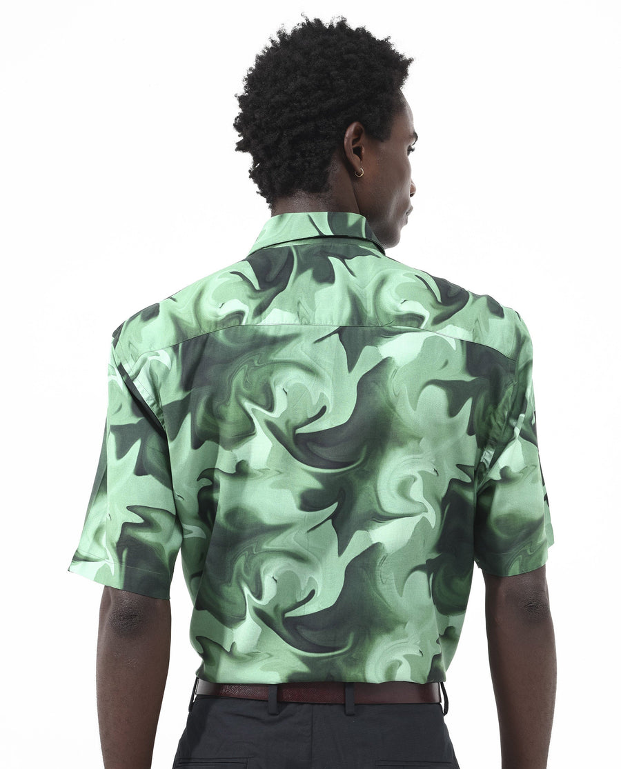 Rare Rabbit Men's Propus Pastel Green Viscose Abstract Print Boxy Fit Half Sleeve Collared Shirt