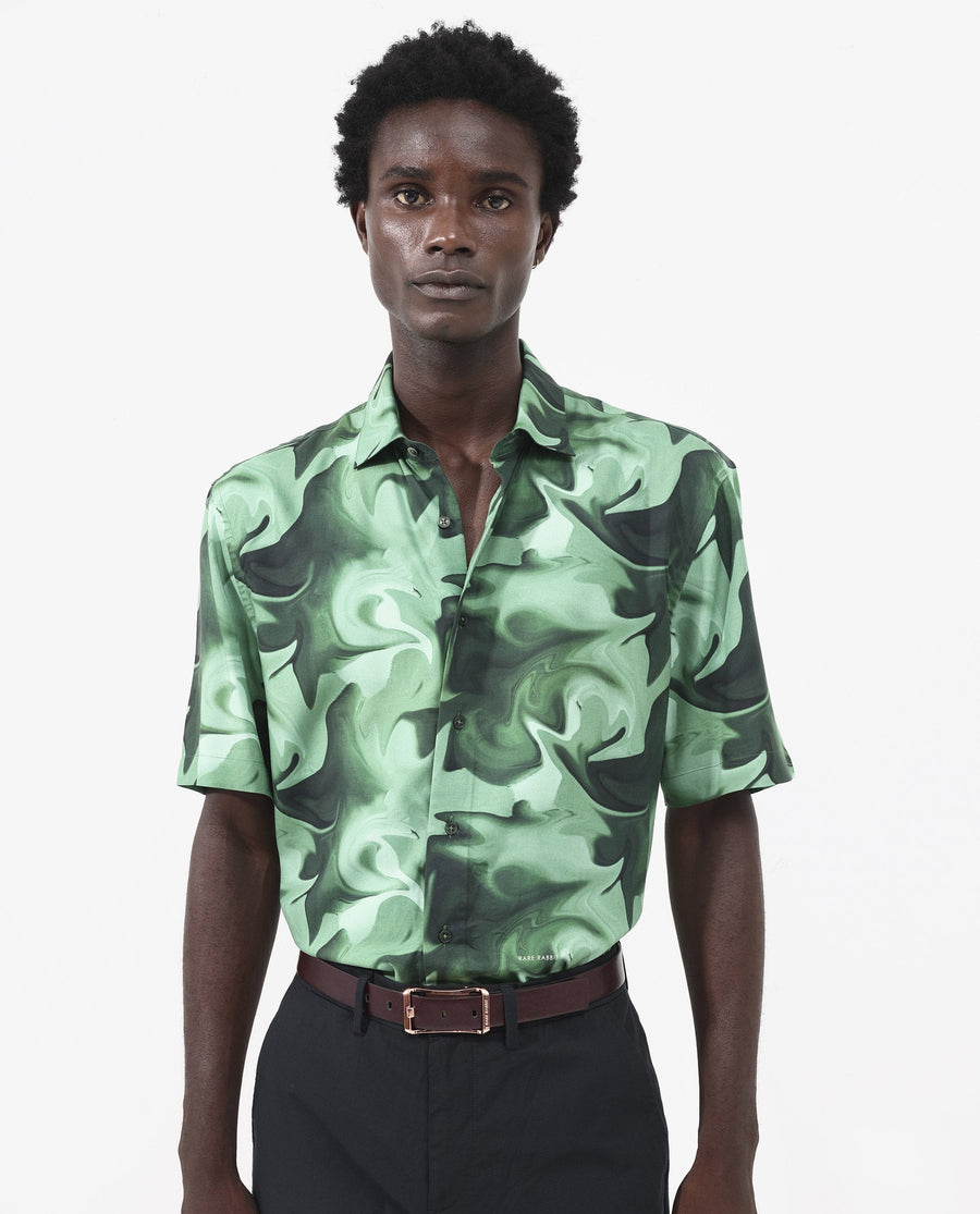 Rare Rabbit Men's Propus Pastel Green Viscose Abstract Print Boxy Fit Half Sleeve Collared Shirt