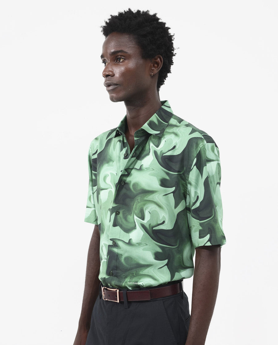 Rare Rabbit Men's Propus Pastel Green Viscose Abstract Print Boxy Fit Half Sleeve Collared Shirt
