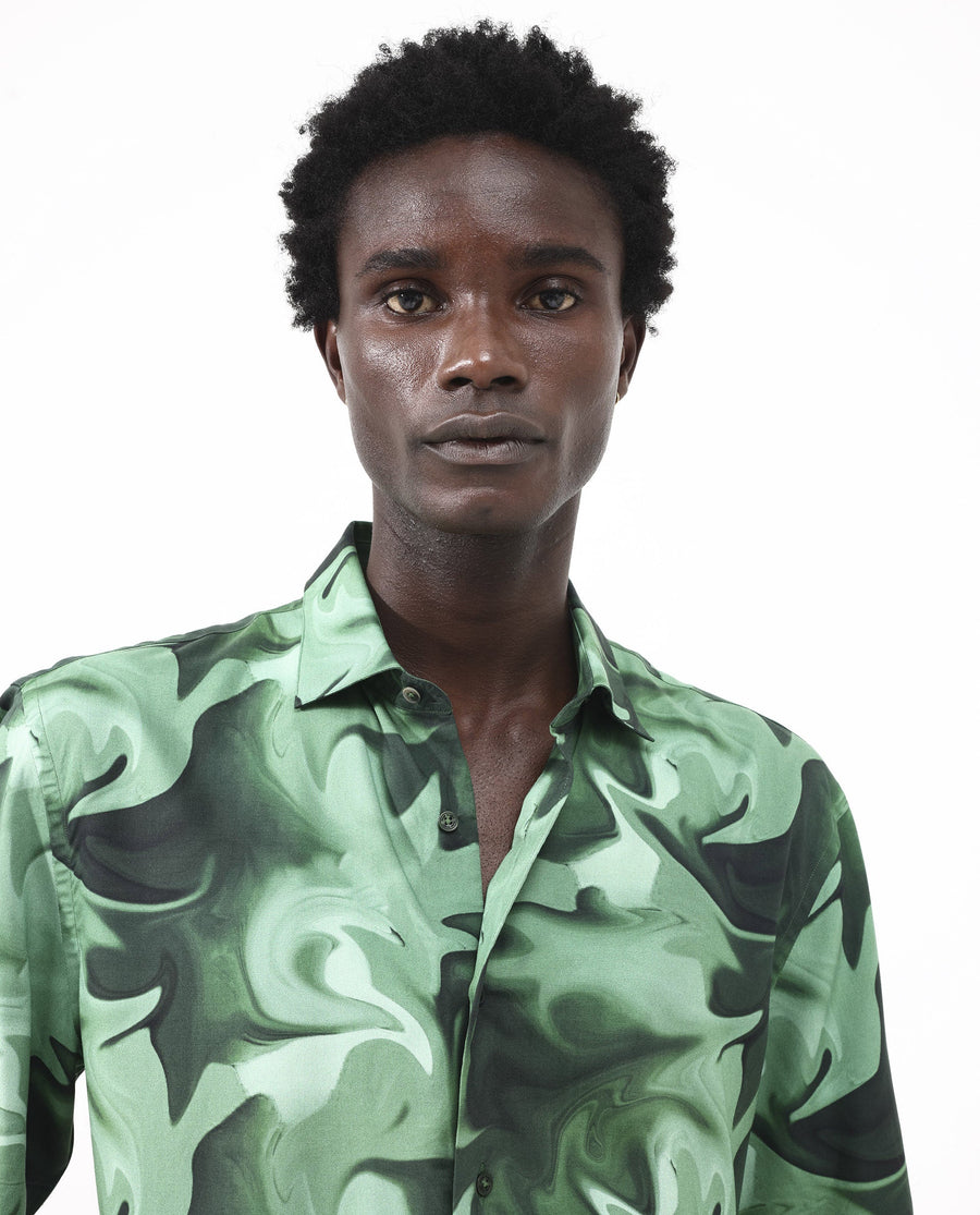 Rare Rabbit Men's Propus Pastel Green Viscose Abstract Print Boxy Fit Half Sleeve Collared Shirt