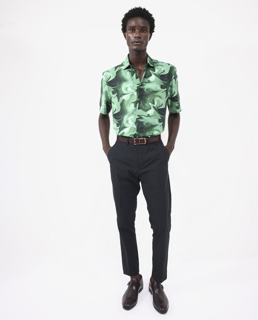 Rare Rabbit Men's Propus Pastel Green Viscose Abstract Print Boxy Fit Half Sleeve Collared Shirt