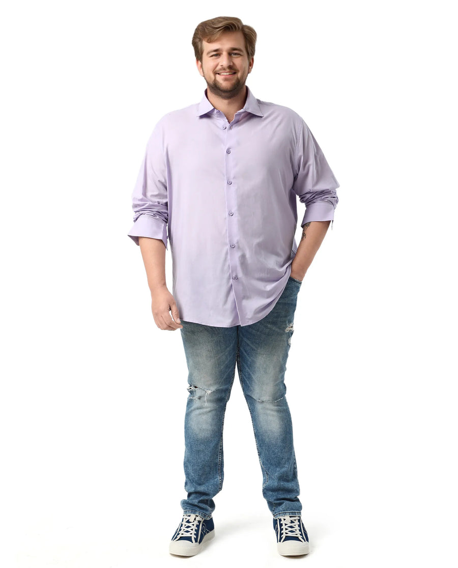 Rare Rabbit Men's Purl Big Purple Cotton Fabric Full Sleeve Collared Neck Plain Shirt