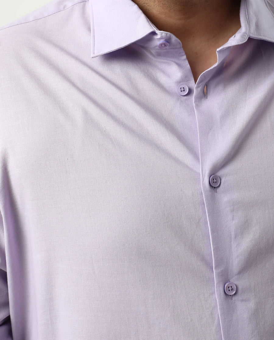 Rare Rabbit Men's Purl Big Purple Cotton Fabric Full Sleeve Collared Neck Plain Shirt
