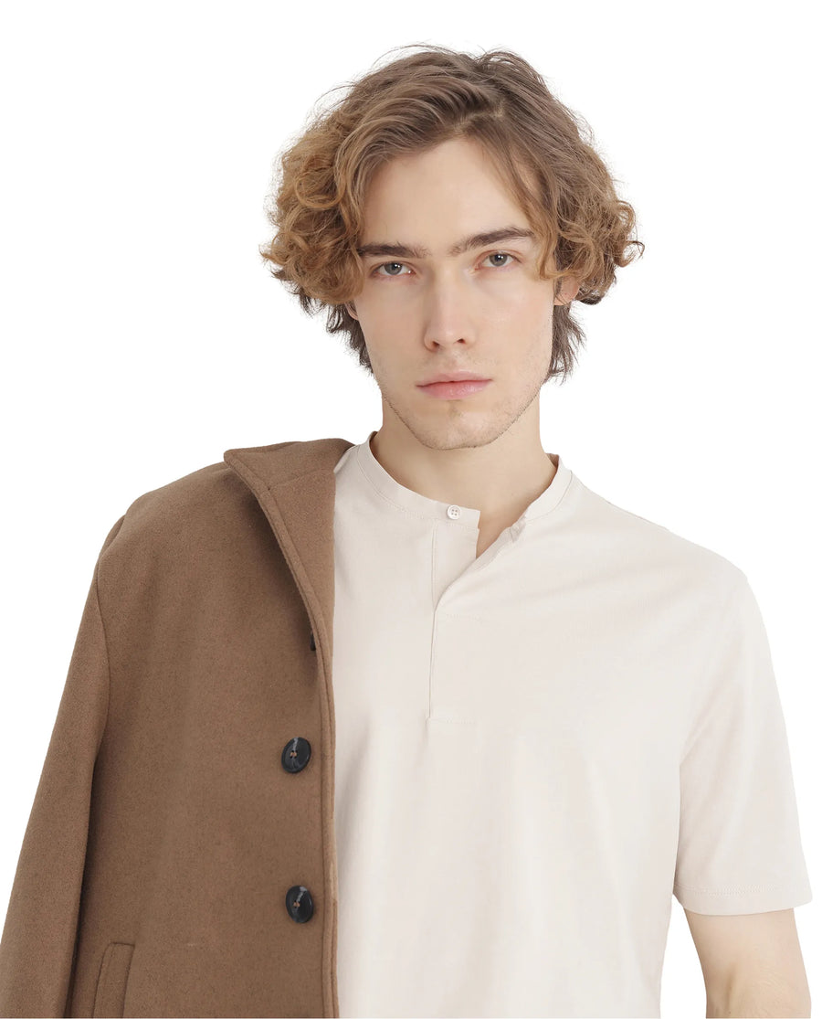 Rare Rabbit Men's Purt Beige Cotton Blend Plain Regular Fit Half Sleeve Crew Neck T-Shirt