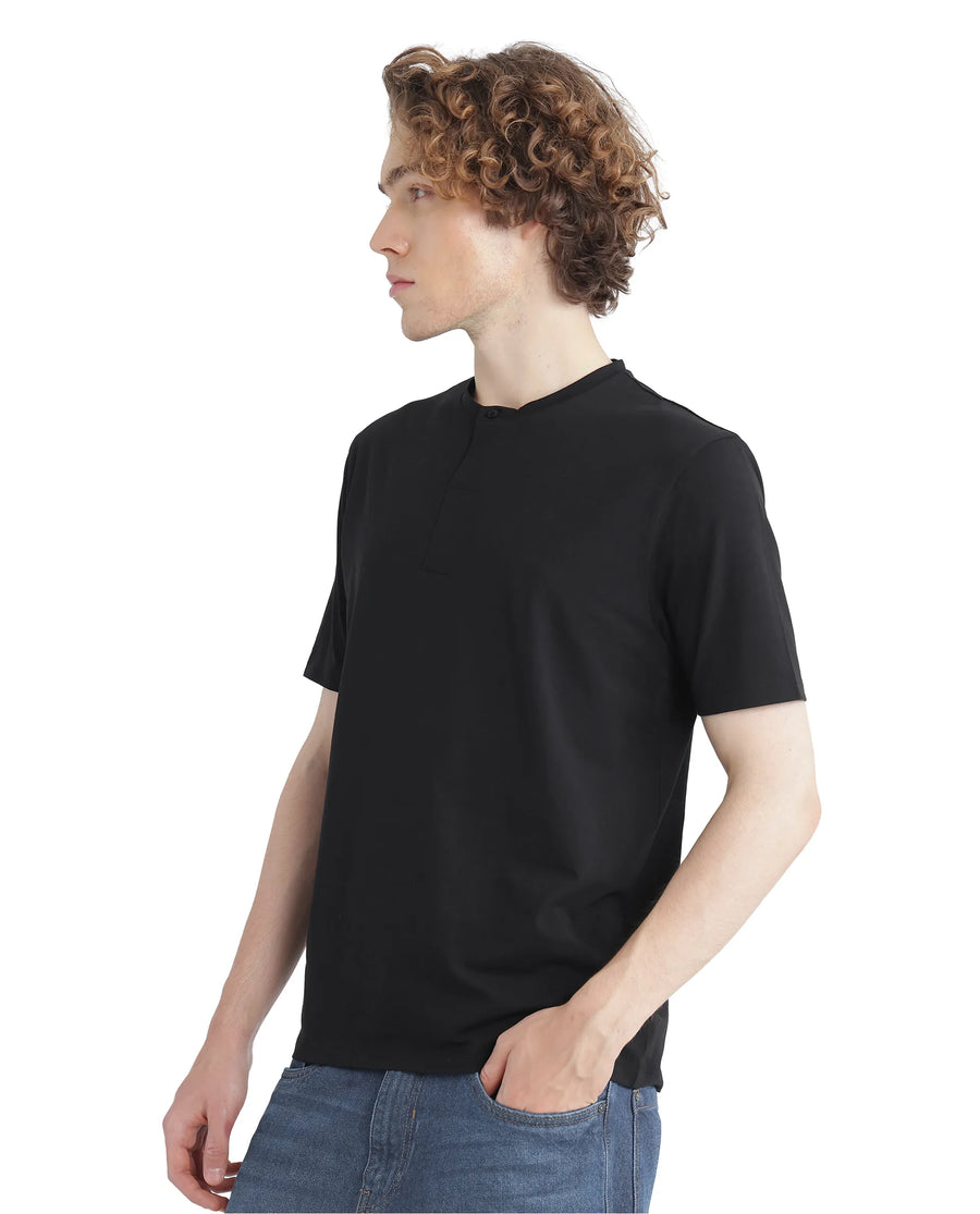Rare Rabbit Men's Purt Black Cotton Blend Plain Regular Fit Half Sleeve Crew Neck T-Shirt