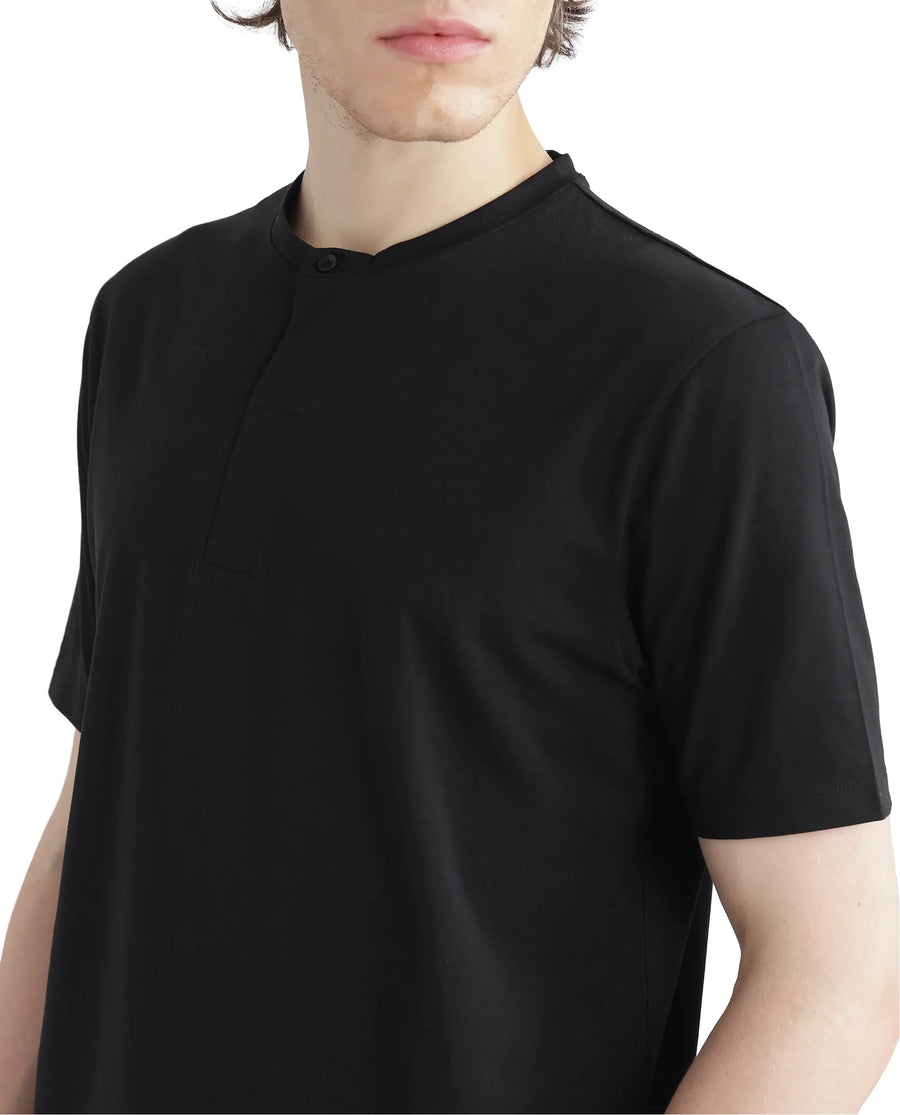 Rare Rabbit Men's Purt Black Cotton Blend Plain Regular Fit Half Sleeve Crew Neck T-Shirt