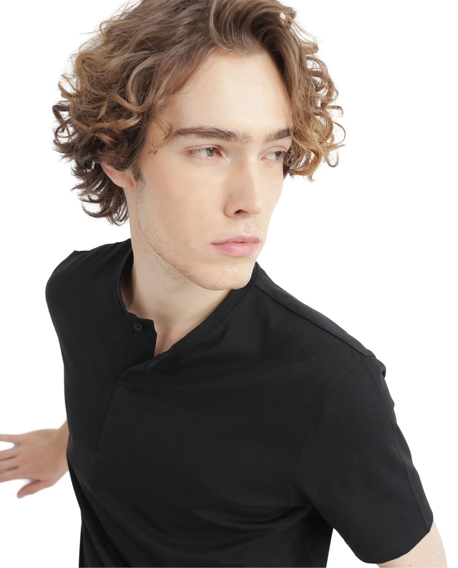 Rare Rabbit Men's Purt Black Cotton Blend Plain Regular Fit Half Sleeve Crew Neck T-Shirt