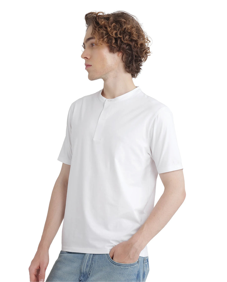 Rare Rabbit Men's Purt White Cotton Blend Plain Regular Fit Half Sleeve Crew Neck T-Shirt