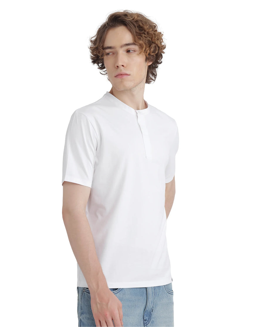 Rare Rabbit Men's Purt White Cotton Blend Plain Regular Fit Half Sleeve Crew Neck T-Shirt
